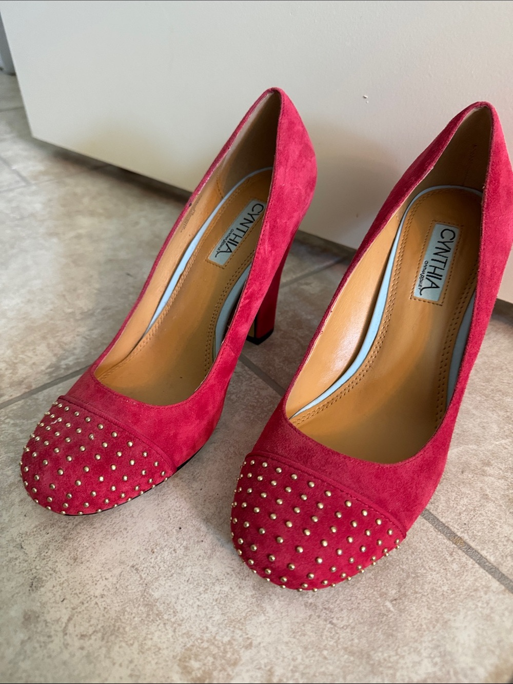 Cynthia Rowley Red Suede Studded Pumps